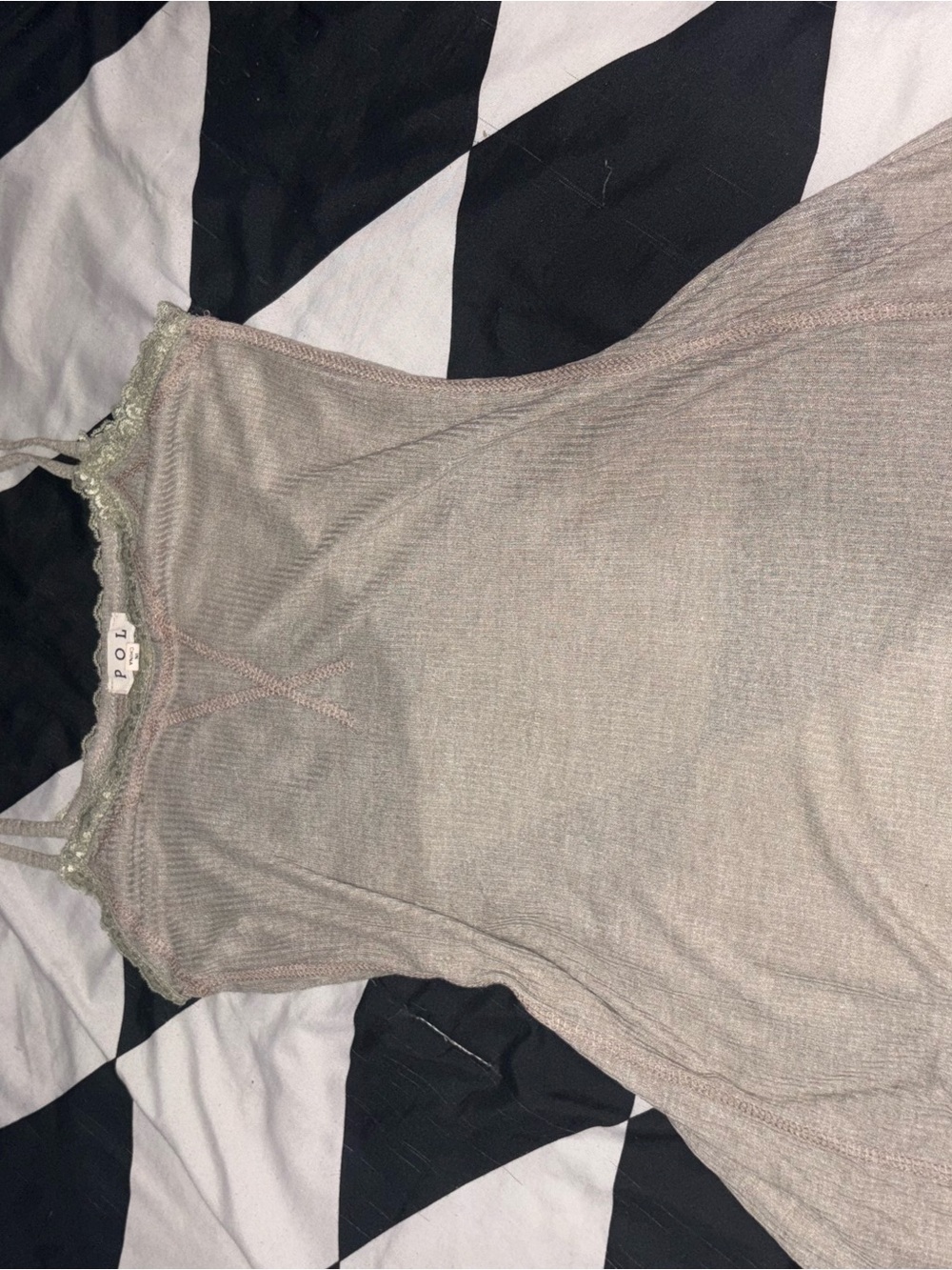 Light gray/green Ribbed Lace Trim Cami